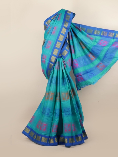

Pothys Blue & Green Ethnic Motifs Saree