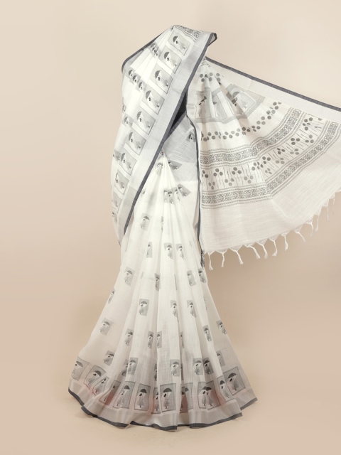 

Pothys White & Black Ethnic Motifs Zari Saree