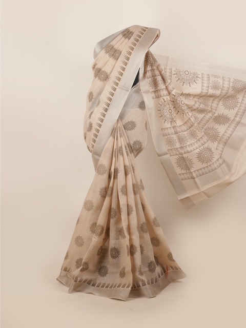 

Pothys Brown & Beige Ethnic Motifs Zari Linen Blend Saree