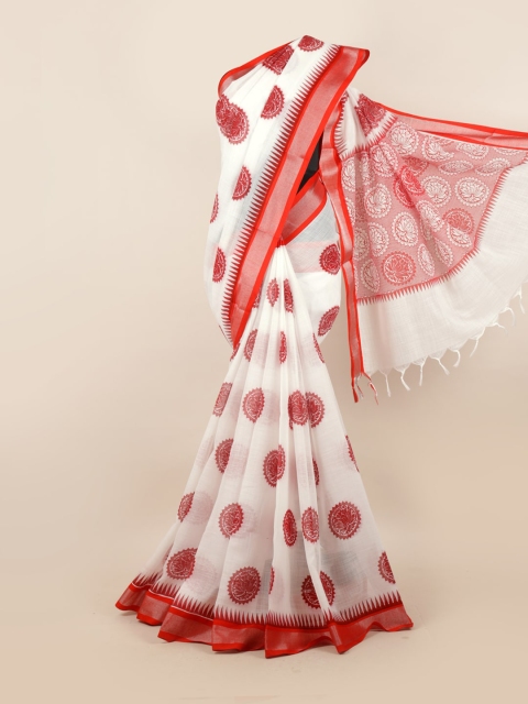 

Pothys White & Red Ethnic Motifs Zari Saree