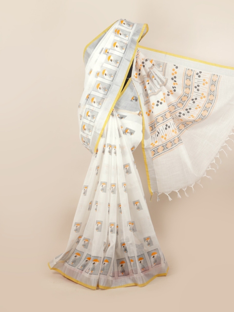 

Pothys White & Yellow Ethnic Motifs Zari Saree