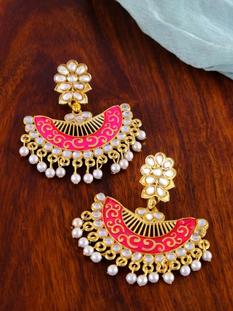 

Crunchy Fashion Pink Gold-Plated Contemporary Chandbalis Earrings