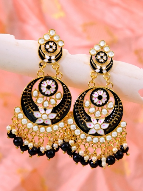 

Crunchy Fashion Gold Plated Black Contemporary Chandbalis Earrings