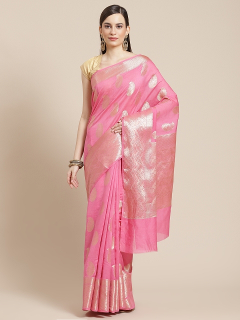 

Banarasi Style Pink Paisley Zari Pure Cotton Banarasi Saree