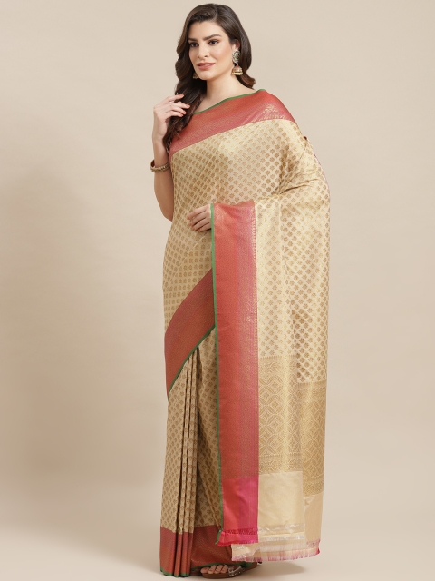 

Banarasi Style Beige & Golden Antique Zari Woven Design Banarasi Saree
