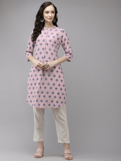 

W Women Pink & Navy Blue Ethnic Motifs Printed Kurta