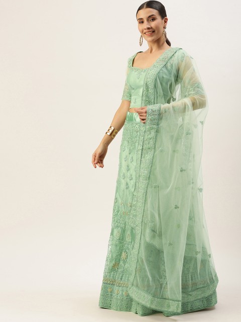 

LADUSAA Green Thread Work Ready to Wear Lehenga & Blouse With Dupatta