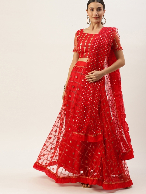 

LADUSAA Red Embellished Sequinned Ready to Wear Lehenga & Unstitched Choli
