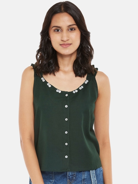 

People Olive Green Solid Regular Top