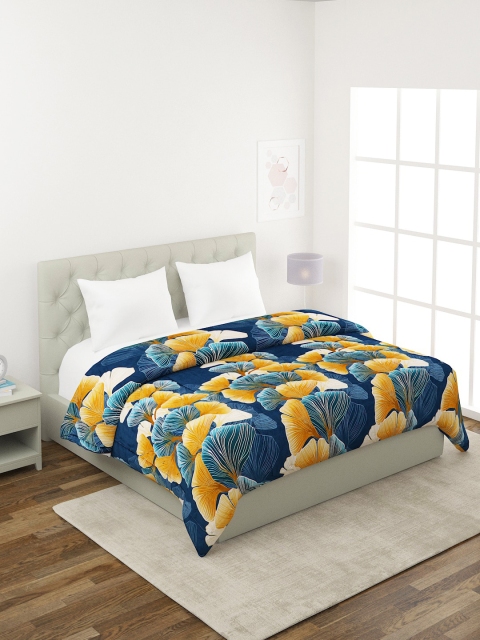 

A Homes Grace Blue & Yellow Floral Microfiber Mild Winter 400 GSM Double Bed Quilt