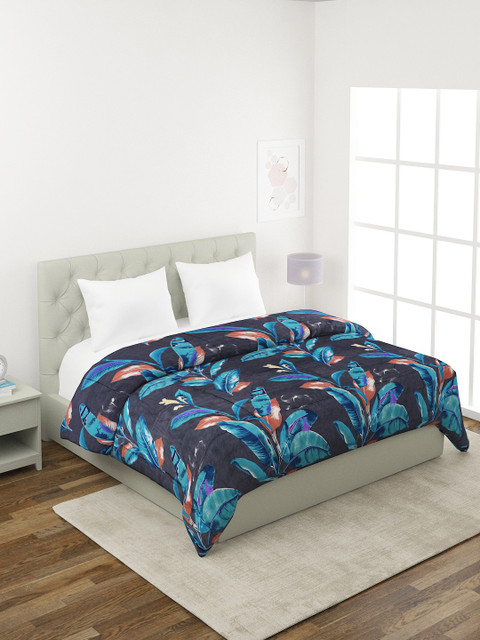 

A Homes Grace Charcoal Grey & Blue Floral Microfiber Mild Winter 400 GSM Double Bed Quilt