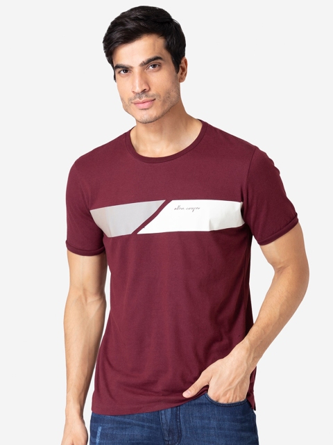 

Allen Cooper Men Maroon & Grey Printed Cotton T-shirt