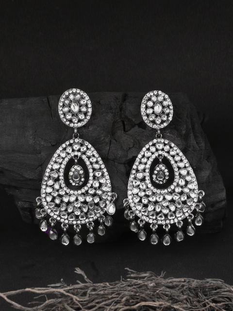 

Adwitiya Collection Silver-Toned Contemporary Drop Earrings