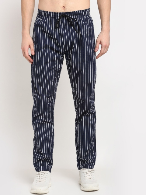 

JAINISH Men Navy Blue & White Cotton Slim Fit Striped Track Pants