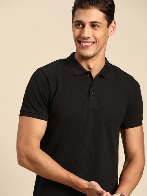 

United Colors of Benetton Men Black Pure Cotton Polo Collar Pure Cotton T-shirt
