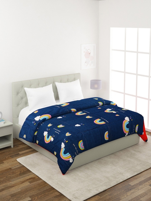 

A Homes Grace Navy Blue Printed Mild Winter 400 GSM Double Bed Quilt
