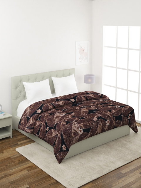 

A Homes Grace Brown & Cream-Coloured Floral Microfiber Mild Winter 400 GSM Double Bed Quilt