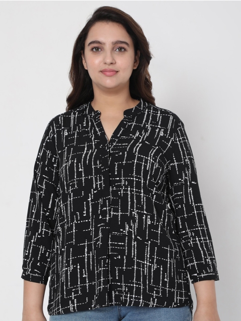 

Vero Moda Black Geometric Mandarin Collar Regular Top