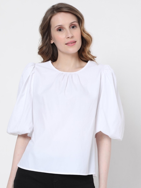 

Vero Moda White Power Shoulder Puff Sleeved Regular Top