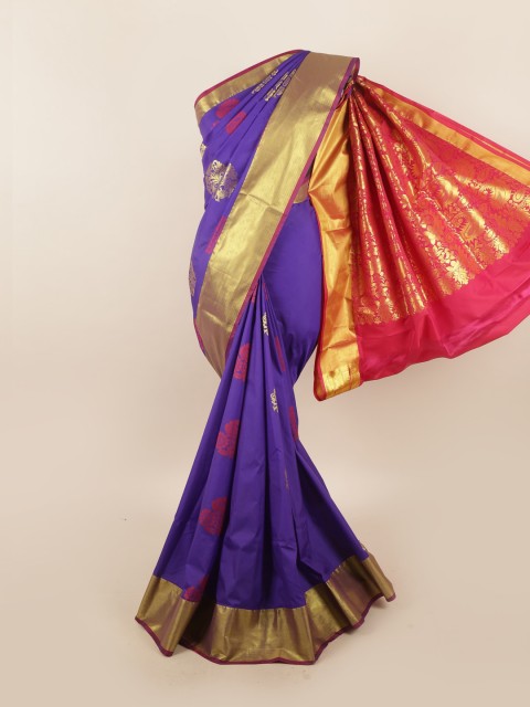

Pothys Violet & Gold-Toned Floral Zari Saree