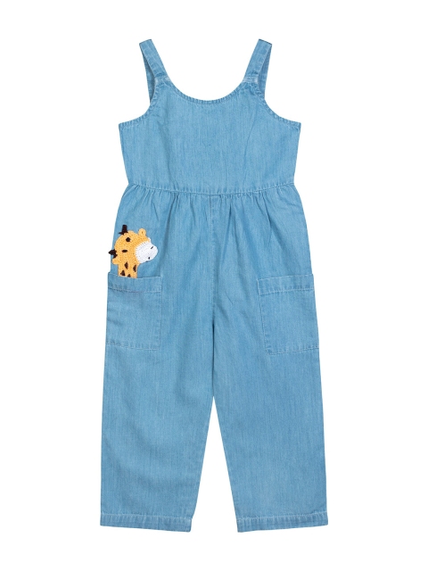

Budding Bees Girls Cotton Blue Basic Jumpsuit With Applique