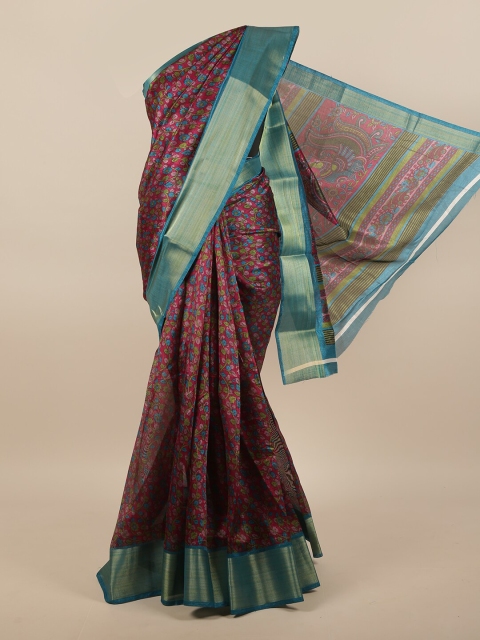 

Pothys Red & Blue Floral Zari Saree