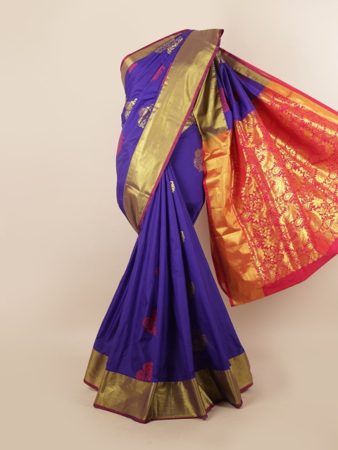 

Pothys Violet & Red Ethnic Motifs Zari Pure Silk Saree