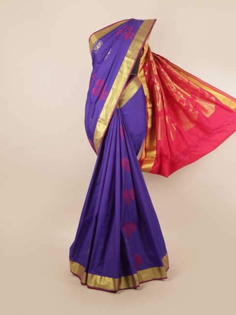 

Pothys Violet & Pink Ethnic Motifs Zari Pure Silk Saree
