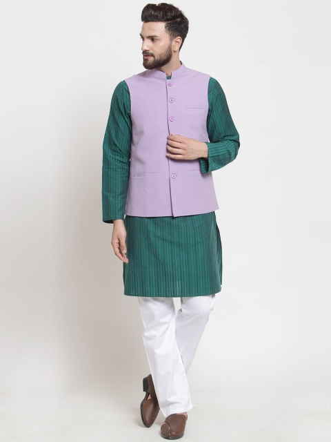 

NEUDIS Men Purple Solid Handwoven Pure Cotton Nehru Jacket