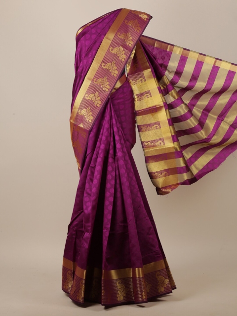 

Pothys Women Violet & Gold-Toned Ethnic Motifs Woven Designed Saree