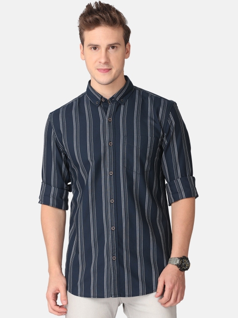 

FOGA Men Blue Slim Fit Pure Cotton Water Proof Striped Casual Shirt