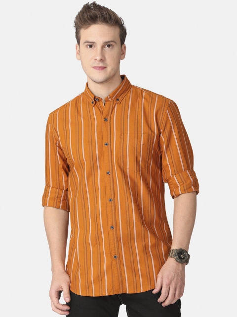 

FOGA Men Rust Slim Fit Pure Cotton Water Proof Striped Casual Shirt