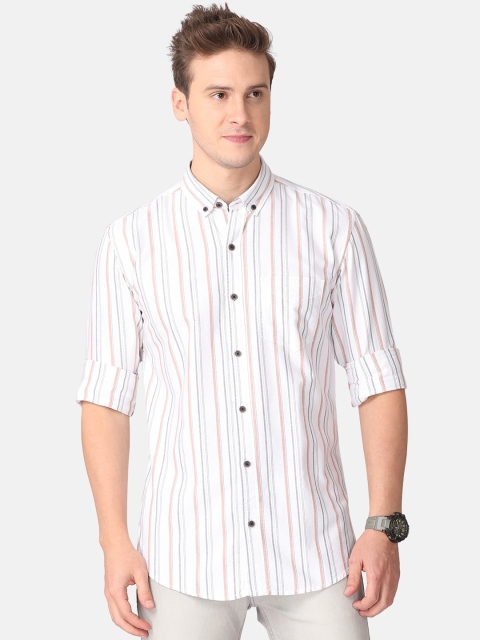 

FOGA Men White Striped Slim Fit Casual Shirt