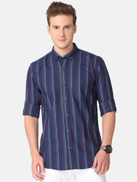 

FOGA Men Blue Striped Slim Fit Casual Shirt