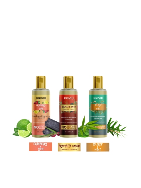 

PRIVIU Unisex Combo of 3 Natural & Moisturizing Shower Gel 600 ml, Transparent