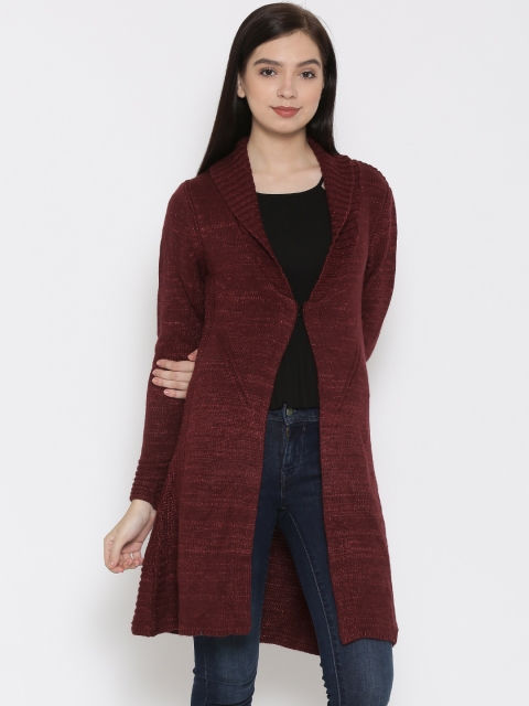 

W Maroon Self-Design Longline Cardigan