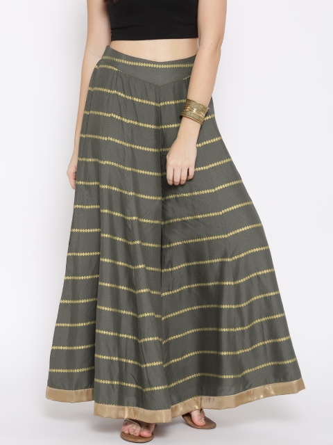 

W Women Olive Green Printed Flared Palazzo Trousers