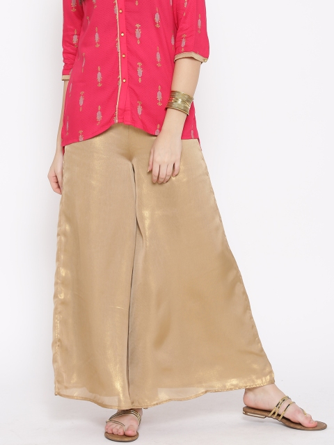 

W Women Golden Solid Palazzo Trousers, Gold