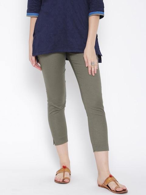 

W Olive Green Cropped Trousers