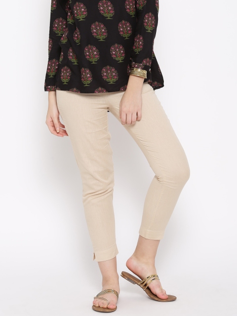 

W Women Beige Solid Cropped Trousers