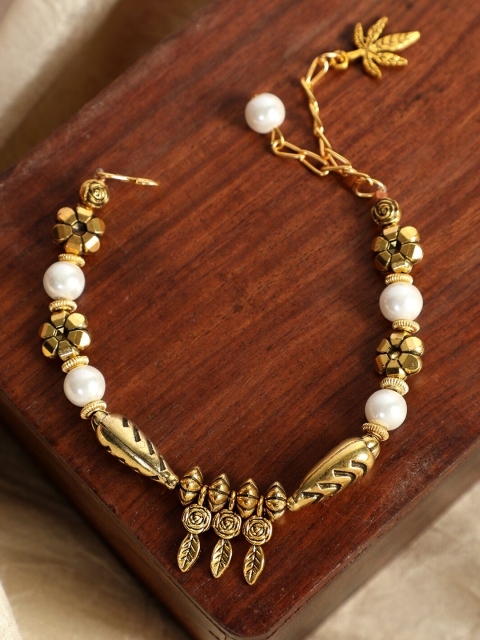 

ANIKAS CREATION Women Gold-Plated & White Pearls Charm Bracelet