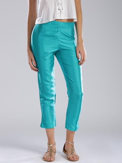 

W Women Sea Green Solid Flat-Front Trousers