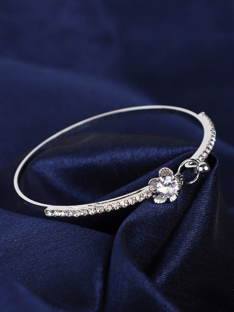 

ANIKAS CREATION Women Silver-Plated Brass American Diamond Bangle-Style Bracelet