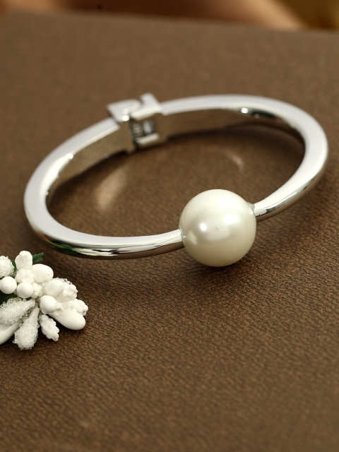 

ANIKAS CREATION Women Silver-Plated Brass & White Pearl Bangle-Style Bracelet