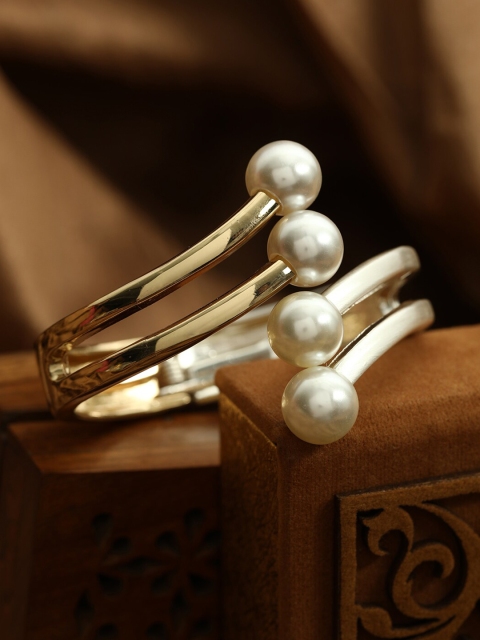 

ANIKAS CREATION Women Gold-Toned & White Pearls Gold-Plated Bangle-Style Bracelet