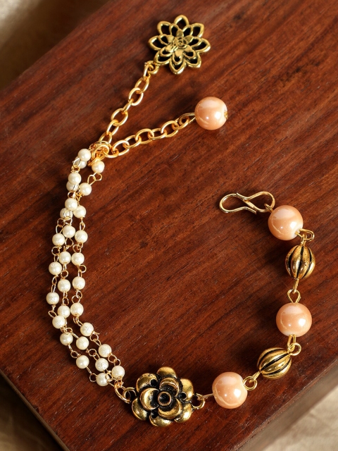 

ANIKAS CREATION Women White Brass Pearls Gold-Plated Charm Bracelet