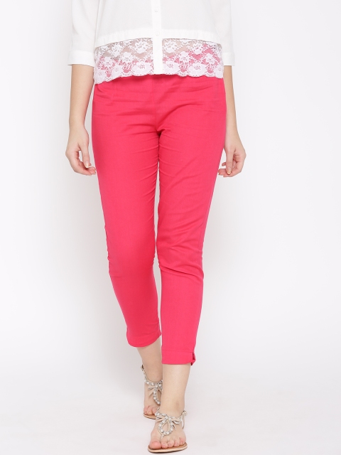 

W Women Pink Solid Flat-Front Cropped Trousers