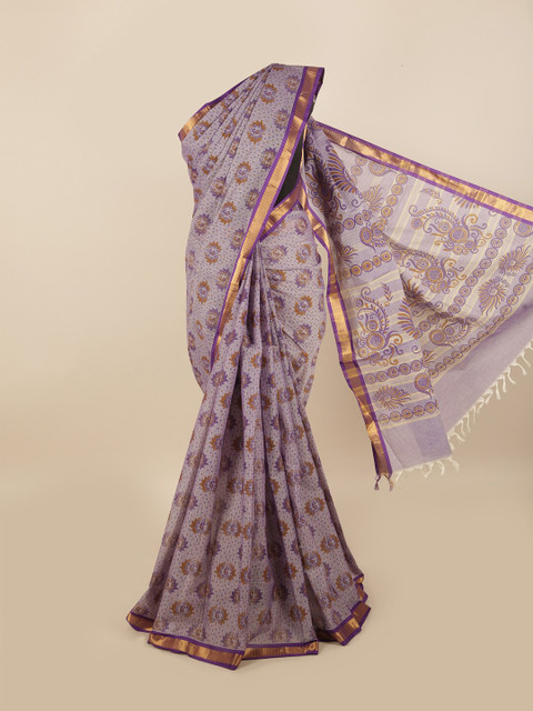 

Pothys Violet & Brown Ethnic Motifs Zari Pure Cotton Saree