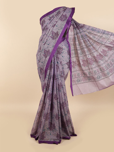 

Pothys Violet & Grey Floral Zari Pure Cotton Saree