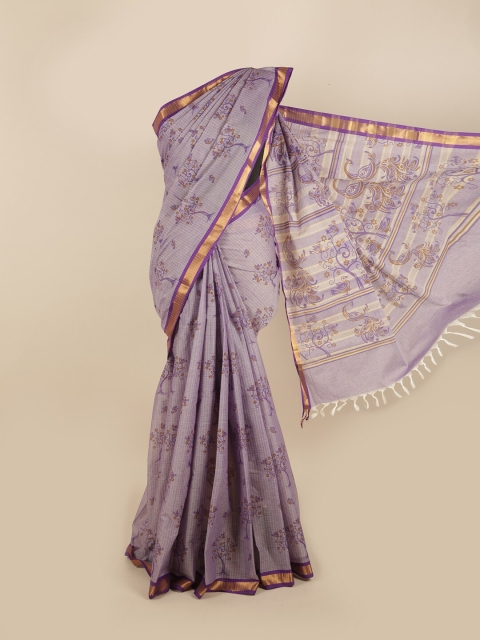 

Pothys Violet & Gold-Toned Floral Zari Pure Cotton Saree